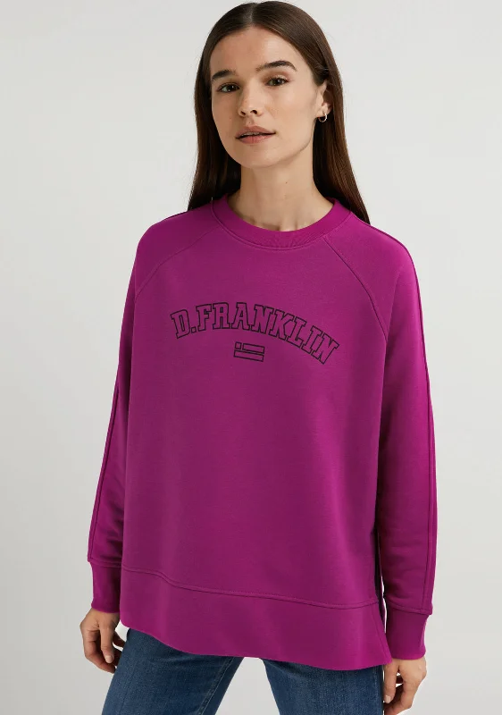 Varsity Oversized Crew Neck Sweatshirt Orchid / Black Hoodie with Slit Hem Functional Movement