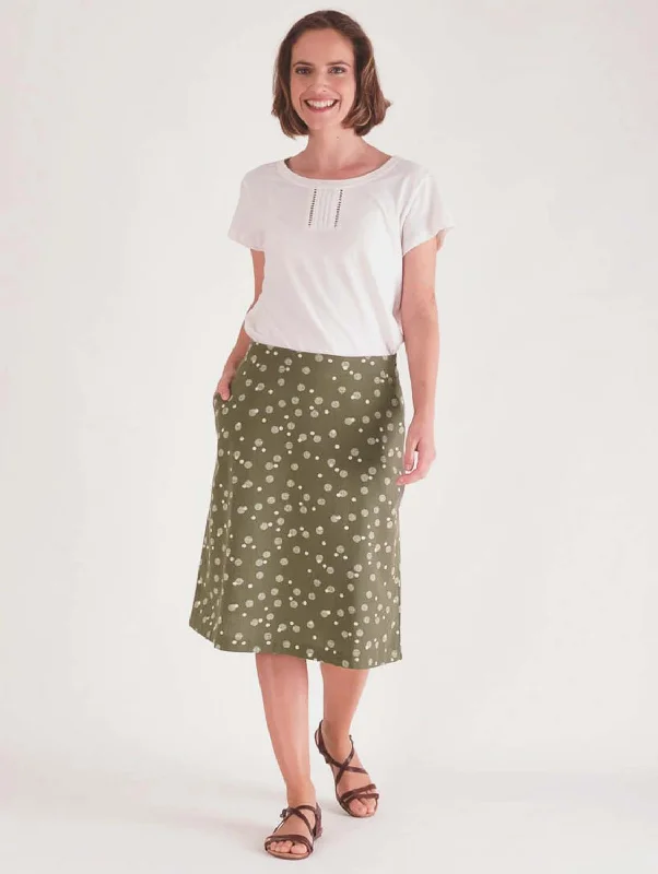 Velma Cotton & Linen A-line Skirt | Olive Dot Print silk skirt elegant