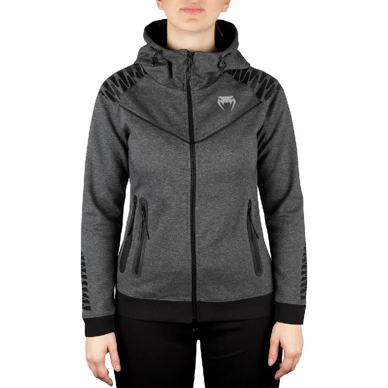 Venum Women's Laser Thermal Zip-Up Hoodie - Dark Heather Gray Hoodie with Metallic Shiny Futuristic Venum Women's Laser Thermal Zip-Up Hoodie - Dark Heather Gray Hoodie with Metallic Shiny Futuristic