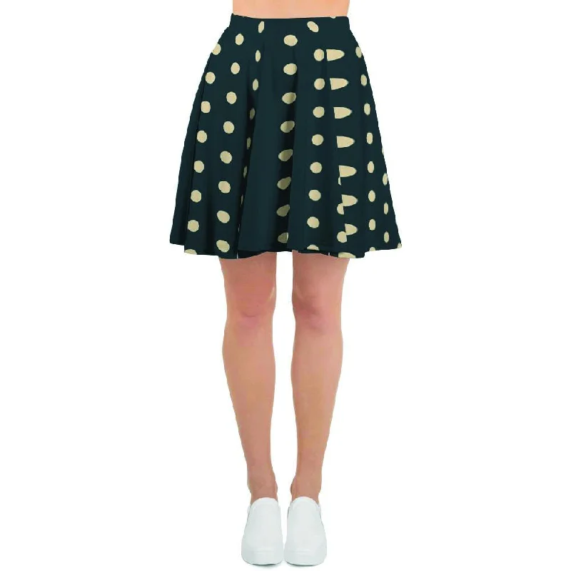 Vintage Black Tiny Polka Dot Women's Skirt linen skirt relaxed