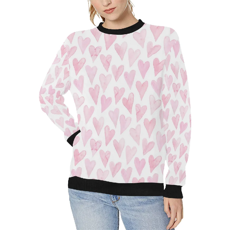 Watercolor pink heart pattern Women's Crew Neck Sweatshirt Hoodie with Mesh Breathable Sporty Watercolor pink heart pattern Women's Crew Neck Sweatshirt Hoodie with Mesh Breathable Sporty