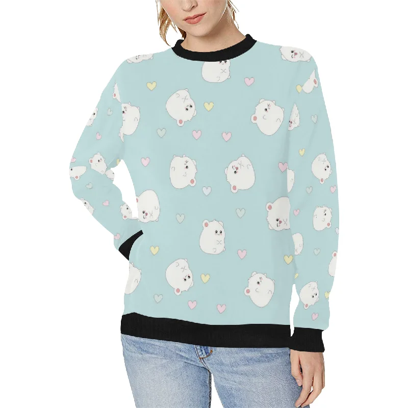 White cute hamsters heart pattern Women's Crew Neck Sweatshirt Hoodie with Relaxed Fit Easy Casual White cute hamsters heart pattern Women's Crew Neck Sweatshirt Hoodie with Relaxed Fit Easy Casual