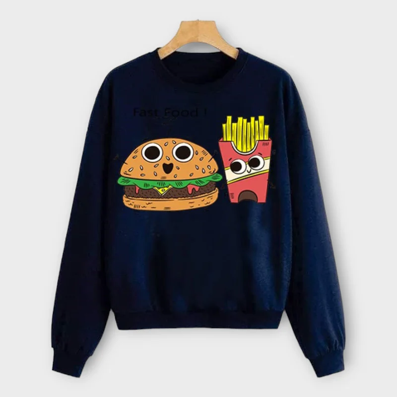 Winter Navi Blue Printed Sweatshirt Hoodie with Longline Fit Extended Stylish