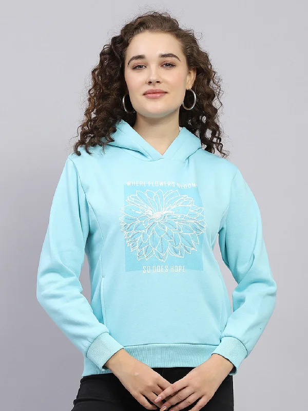 Women Blue Printed Hooded Full Sleeve Sweatshirt Hoodie with Hem Fringe Bohemian Relaxed Women Blue Printed Hooded Full Sleeve Sweatshirt Hoodie with Hem Fringe Bohemian Relaxed