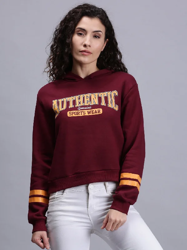Women Maroon Printed Pullover Hoodie Sweatshirt Hoodie with Reflective Safety Nightwear Women Maroon Printed Pullover Hoodie Sweatshirt Hoodie with Reflective Safety Nightwear