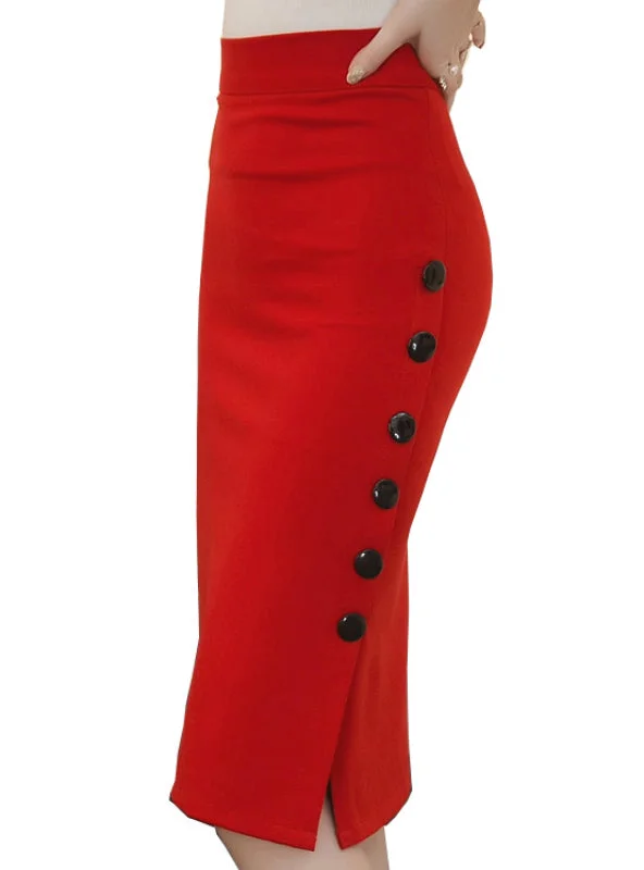 Women Skirt Midi Skirt Slim OL Sexy Open Slit Button denim skirt trendy