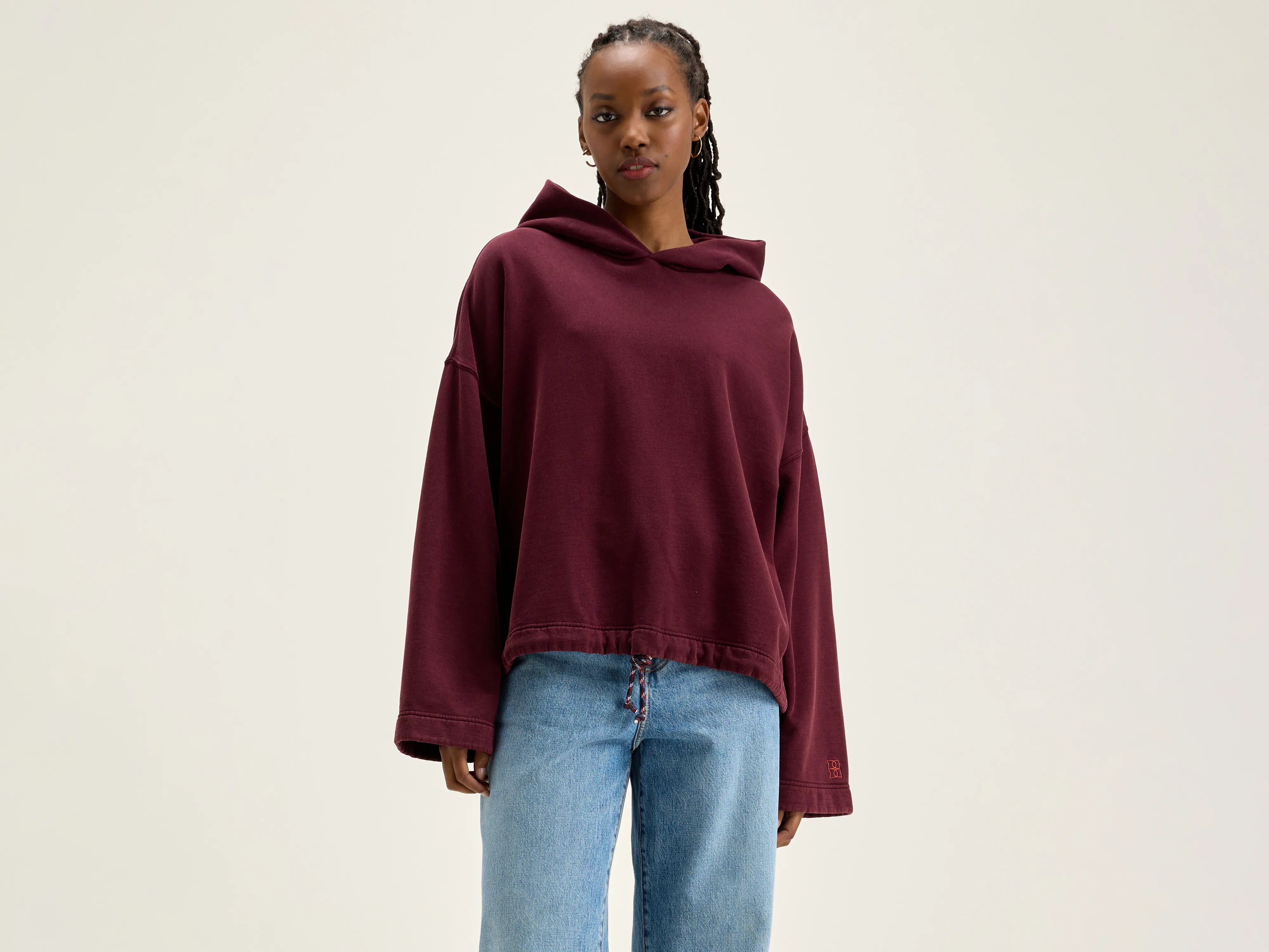 Cate hoodie (242 / W / WINE) Hoodie with High-Low Hem Asymmetrical Trendy