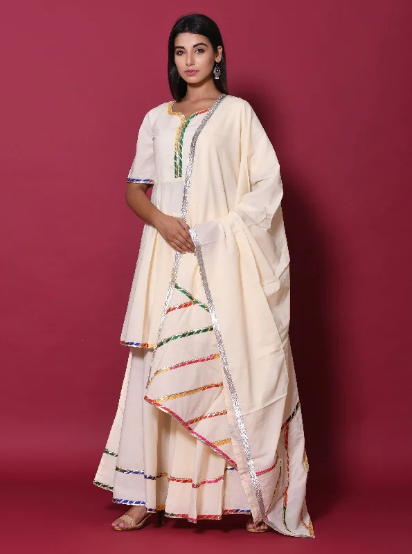 Women's Beige Hand Block Printed Peplum Top & Skirt Set - Saras The Label chiffon skirt flowing