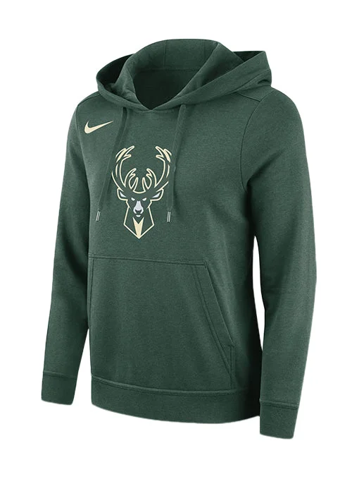 Women's Nike Club Icon Green Milwaukee Bucks Hooded Sweatshirt Hoodie with High-Low Hem Asymmetrical Trendy