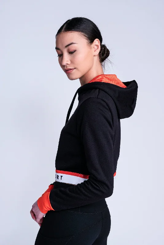 Fearless Crop Hoodie in Black and Orange Hoodie with Pattern Geometric Abstract