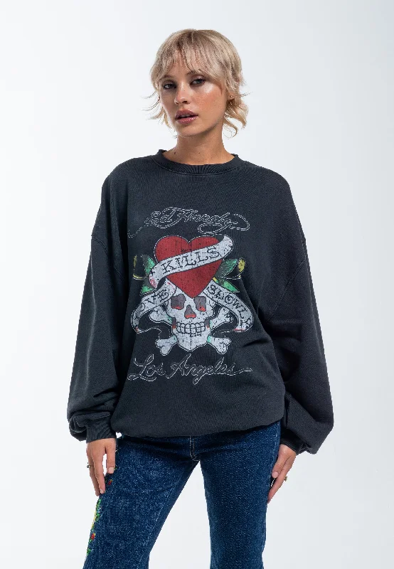 Womens Love Kills Sowly Graphic Relaxed Crew Neck Sweatshirt - Black Hoodie with Reflective Safety Nightwear