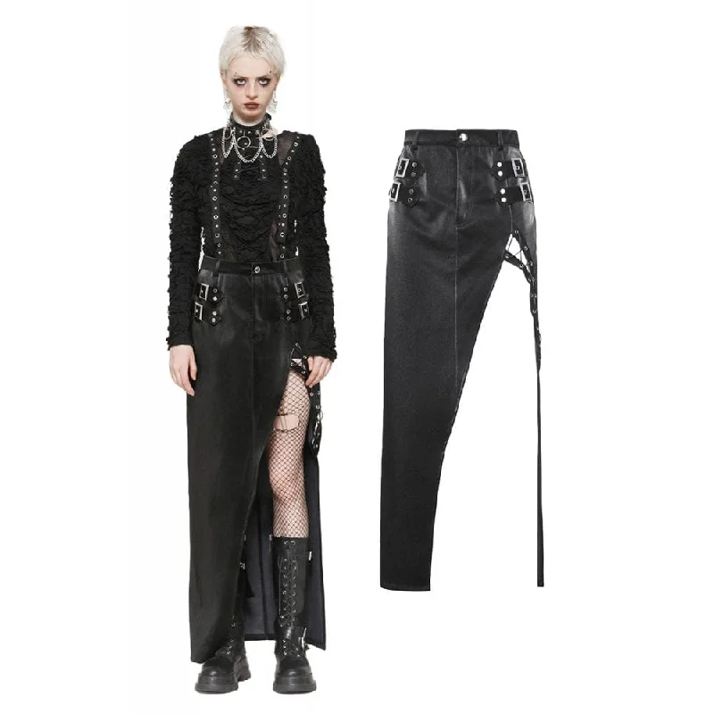 Women's Punk Buckle-up Side Slit Irregular Hem Skirt lace skirt intricate
