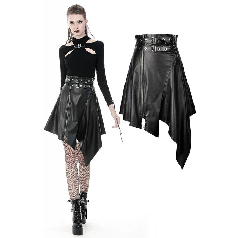 Women's Punk PU Leather Zippered Irregular Midi Skirts mini skirt trendy