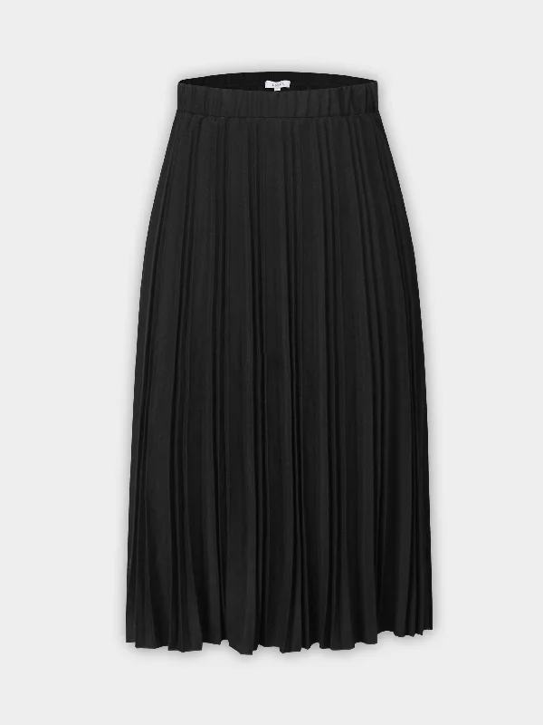 Wool Blend Pleated Skirt 25.5"-Black zip skirt side