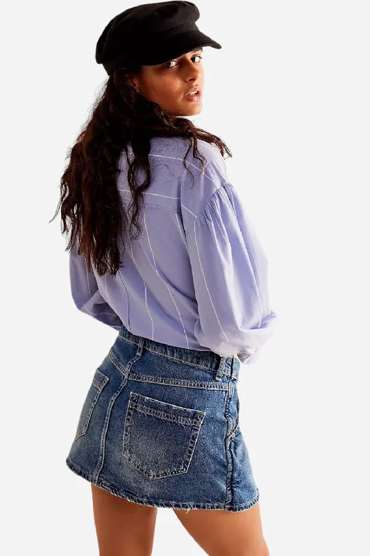 Free People Wynne Denim Skirt in Cornflower lace skirt romantic