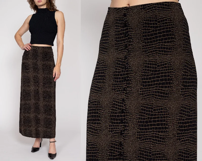 XL-1X 90s Slinky Snakeskin Print Maxi Skirt lace skirt romantic
