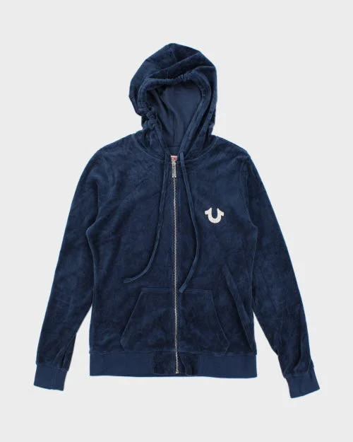 Y2k 00s True Religion Velour Hoodie - M Hoodie with Hem Embroidery Detailed Premium