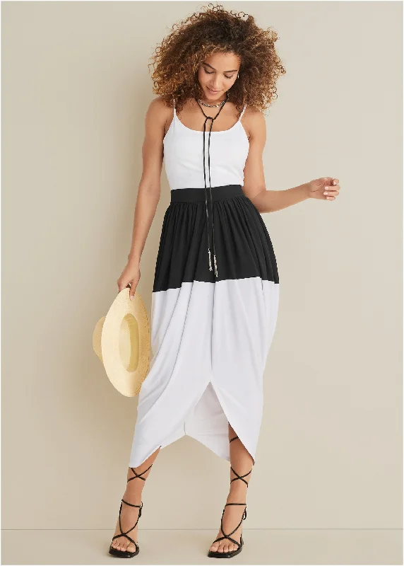 Front Slit Midi Skirt - Black & White velvet skirt sumptuous