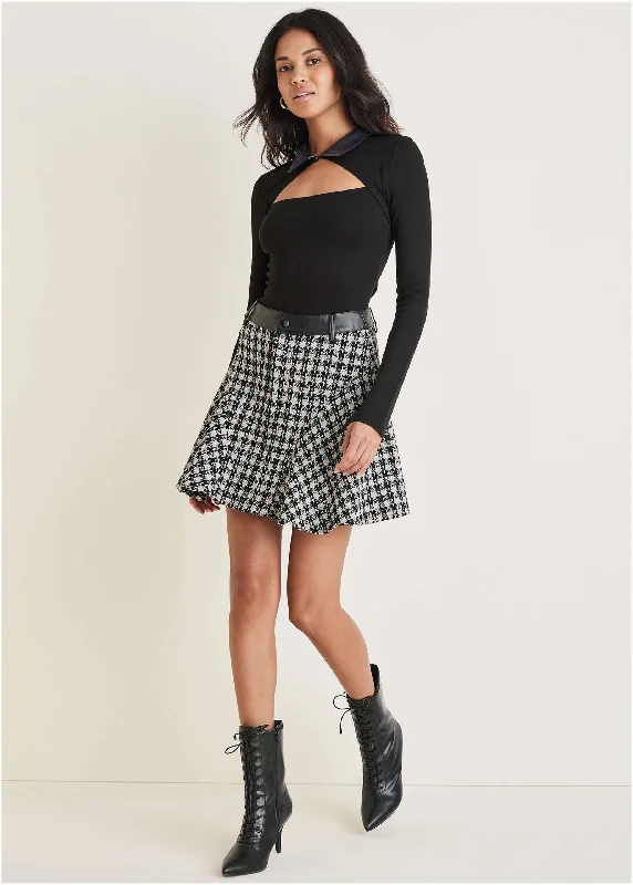 Tweed Flounce Mini Skirt - Black Multi leather skirt refined