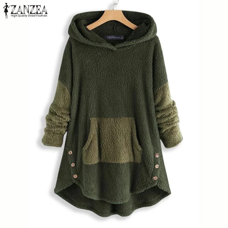 ZANZEA Women Hoodies Sweatshirt Winter Long Sleeve Plush Fluffy Jumper Pull Femme Autumn Hooded Fleece Pullover Blusas Plus Size Hoodie with Toggle Buttons Decorative Unique ZANZEA Women Hoodies Sweatshirt Winter Long Sleeve Plush Fluffy Jumper Pull Femme Autumn Hooded Fleece Pullover Blusas Plus Size Hoodie with Toggle Buttons Decorative Unique