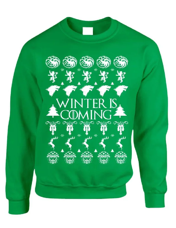 Adult Crewneck Winter Is Coming Ugly Christmas Sweater Holiday Cashmere Blend Cotton Blend Poly Blend