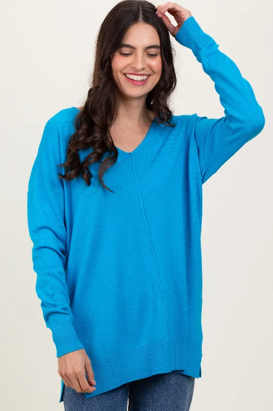 Aqua Front Seam V-Neck Side Slit Sweater Wool Sweater Cotton Sweater Cashmere Sweater