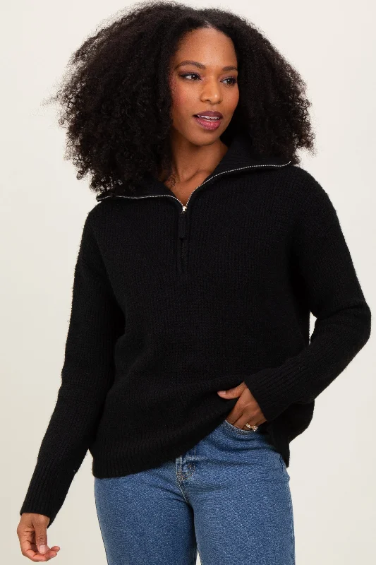 Black Half Zip Pullover Sweater Open Front Closed Front Wrap Front