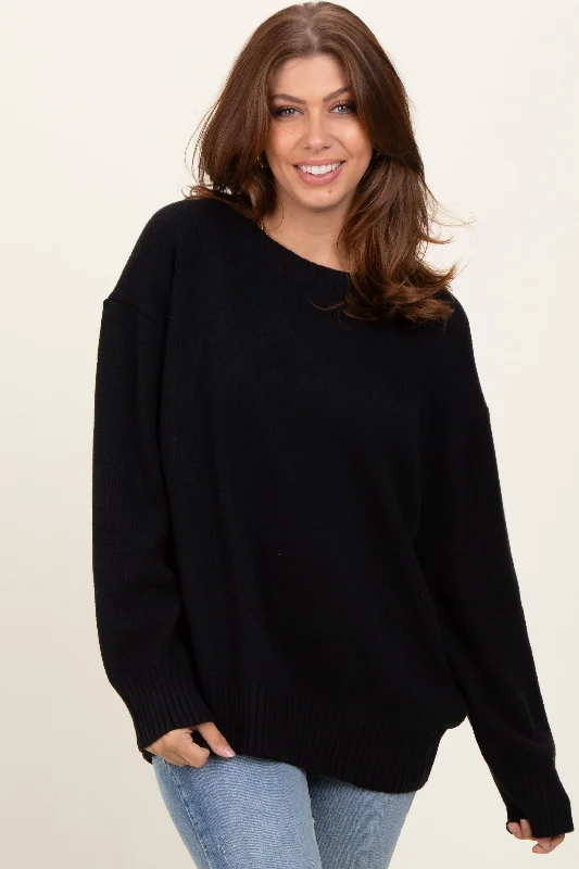 Black Soft Knit Basic Sweater Stretchy Elastic Breathable