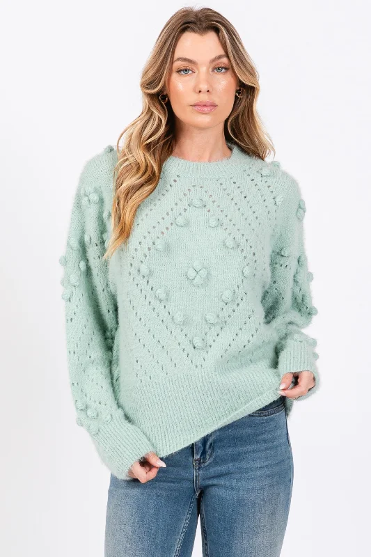 BLUE MOHAIR POM POM LONG SLEEVES SWEATER SO7013T Terry Blend Velvet Blend Canvas Blend