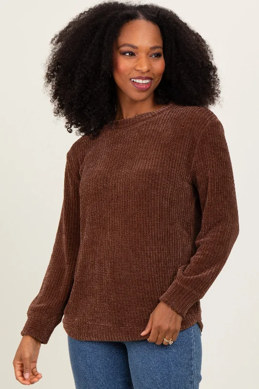 Brown Chenille Knit Sweater Velvet Chenille Corduroy