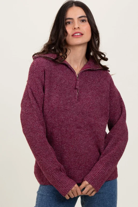 Burgundy Half Zip Pullover Sweater Terry Terry Cloth Terry Knit