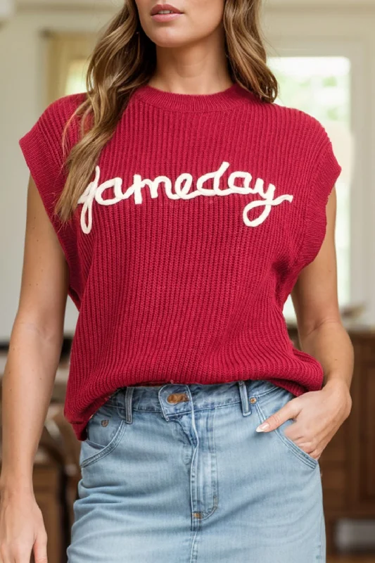 GAME DAY Round Neck Sweater Vest Oversized Loose Flowy