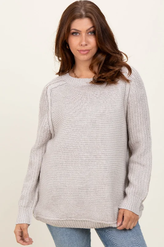 Grey Basic Chunky Knit Sweater Terry Blend Velvet Blend Canvas Blend