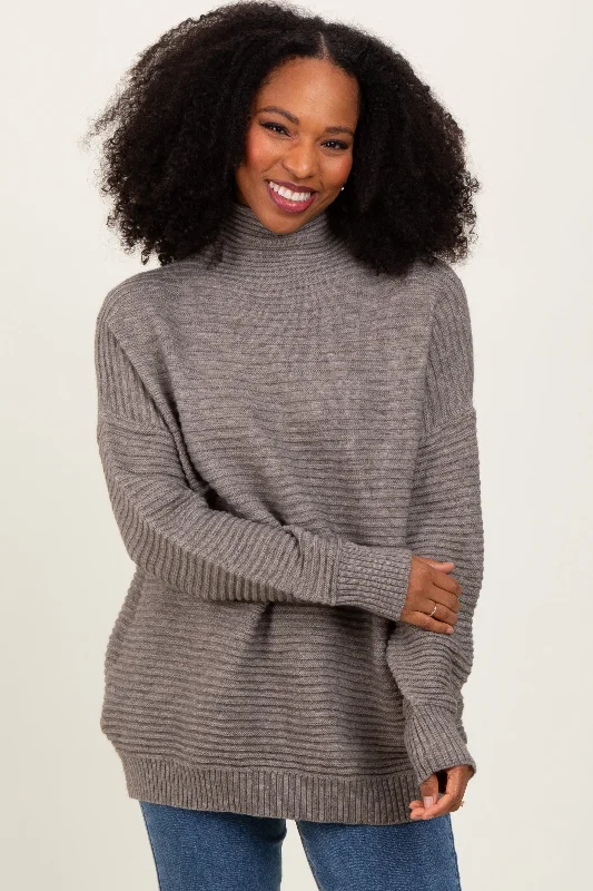 Grey Turtleneck Sweater Lace Blend Ribbed Blend Corduroy Blend