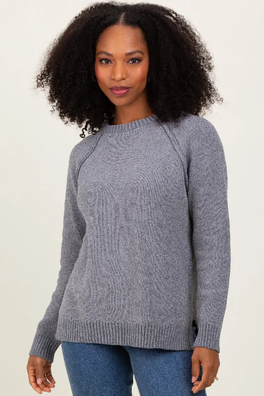 Heather Grey Raglan Knit Sweater Anti-Pilling Anti-Shrink Durable