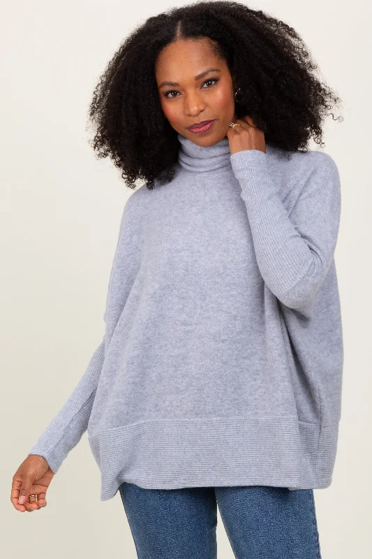 Heather Grey Turtle Neck Brushed Knit Sweater Oversized Loose Flowy