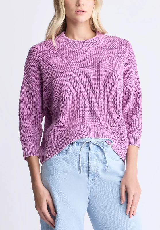 Kassanda Women's 3/4 Sleeve Knit Sweater, Purple - SW0100H Zippered Front Buttoned Front Snap Front