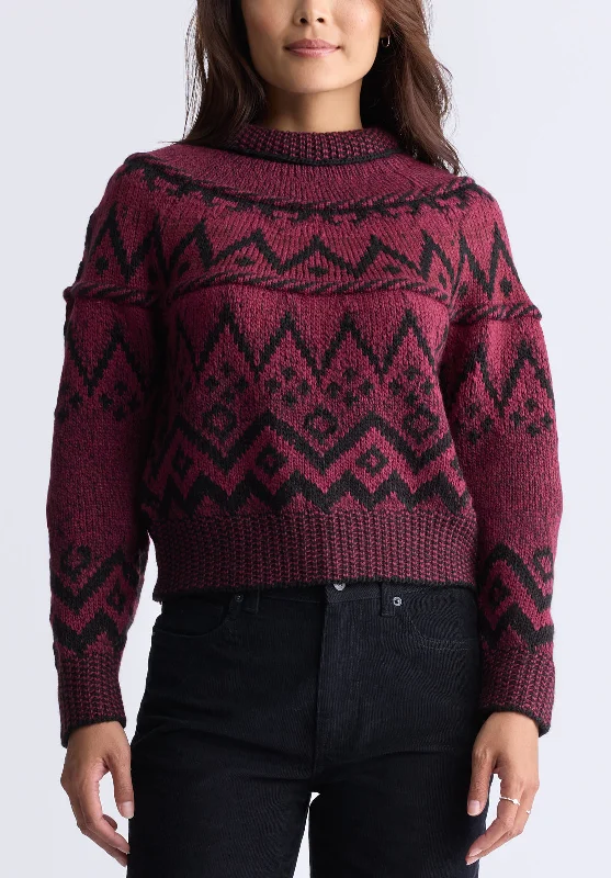 Lesina Women's Fair Isle Knit Pullover Sweater, Red & Black - SW0088F Velvet Chenille Corduroy