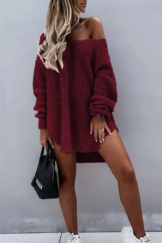 Off Shoulder Overside Long Knitted Sweater Hooded Sweater Collared Sweater Shawl Collar