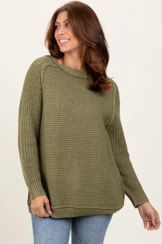 Olive Basic Chunky Knit Sweater Lace Blend Ribbed Blend Corduroy Blend