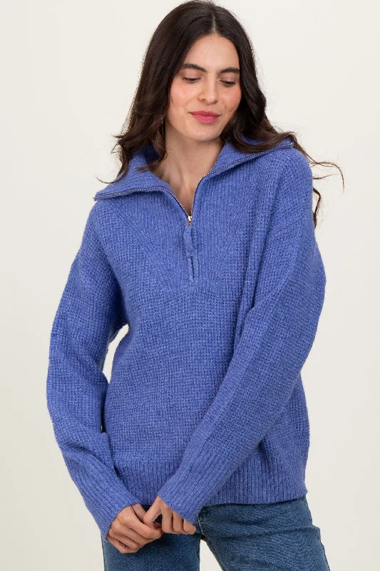 Periwinkle Half Zip Pullover Sweater Glossy Satin Silk