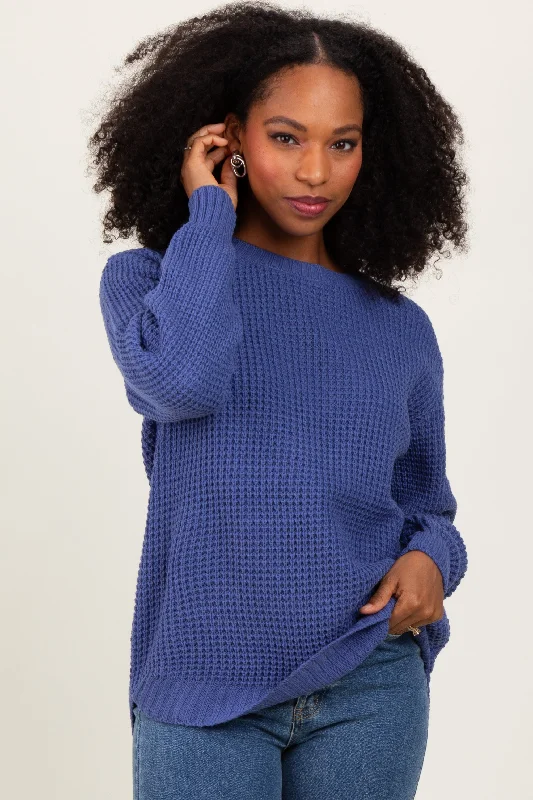 Periwinkle Waffle Knit Rounded Hem Sweater Terry Blend Velvet Blend Canvas Blend