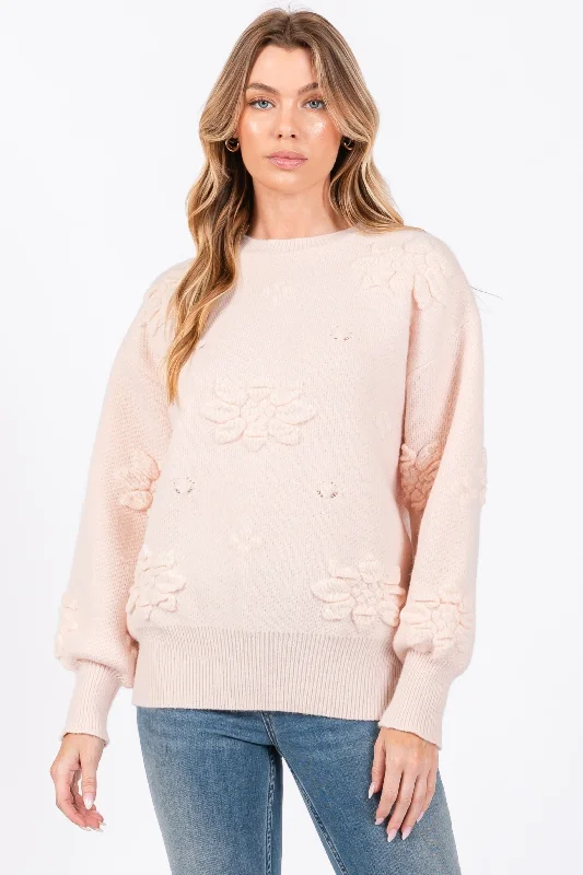 ROSE BOAT NECK FLORAL MOTIF LONG SLEEVES KNIT SWEATER SO7017T Embroidered Appliqued Beaded