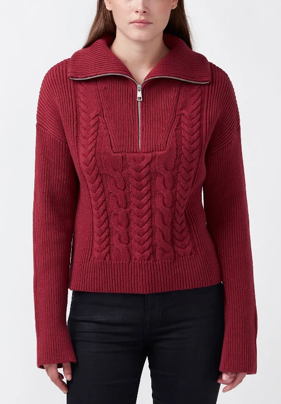 Sorella Women's Long Sleeve Sweater in Dark Red - SW0032F Toggled Drawstring Belted