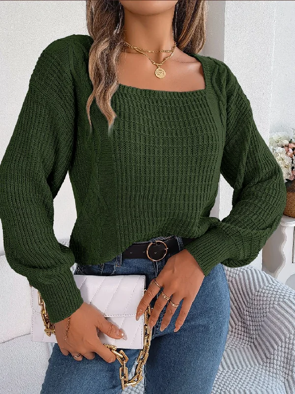 Square Neck Mixed Knit Sweater Turtle Neck Boat Neck Asymmetrical Neck