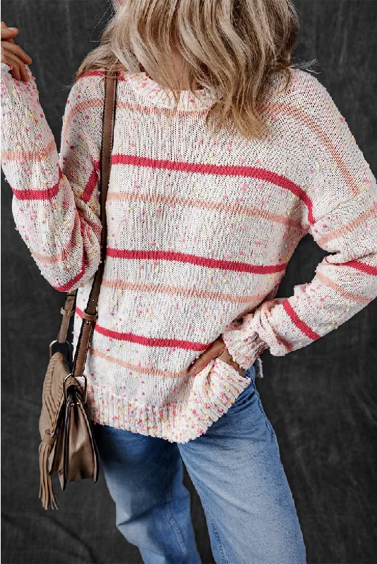 Striped Confetti Knit Sweater Handmade Hand-knitted Hand-woven