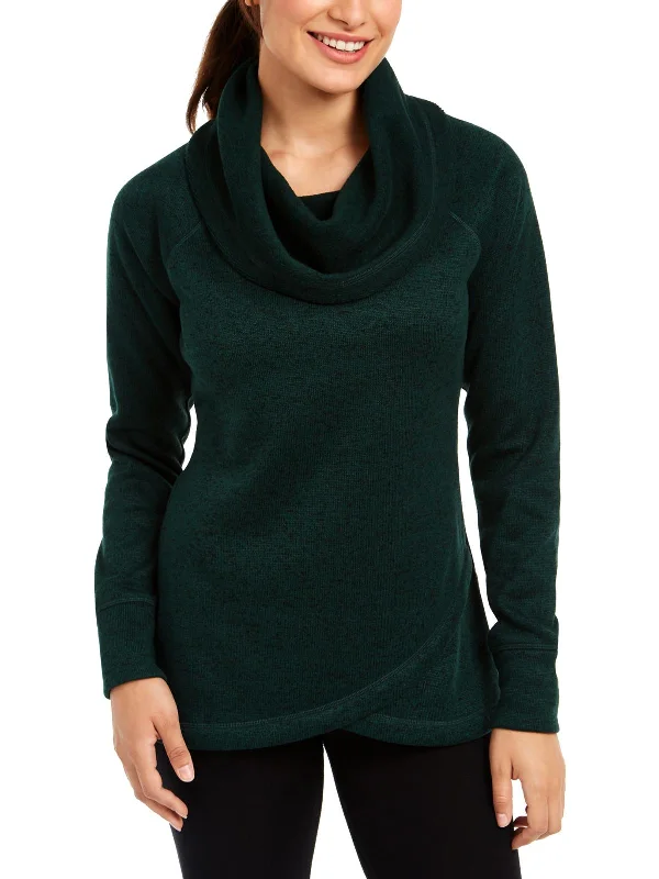 Womens Cowl Neck Fleece Pullover Sweater Spandex Rayon Corduroy