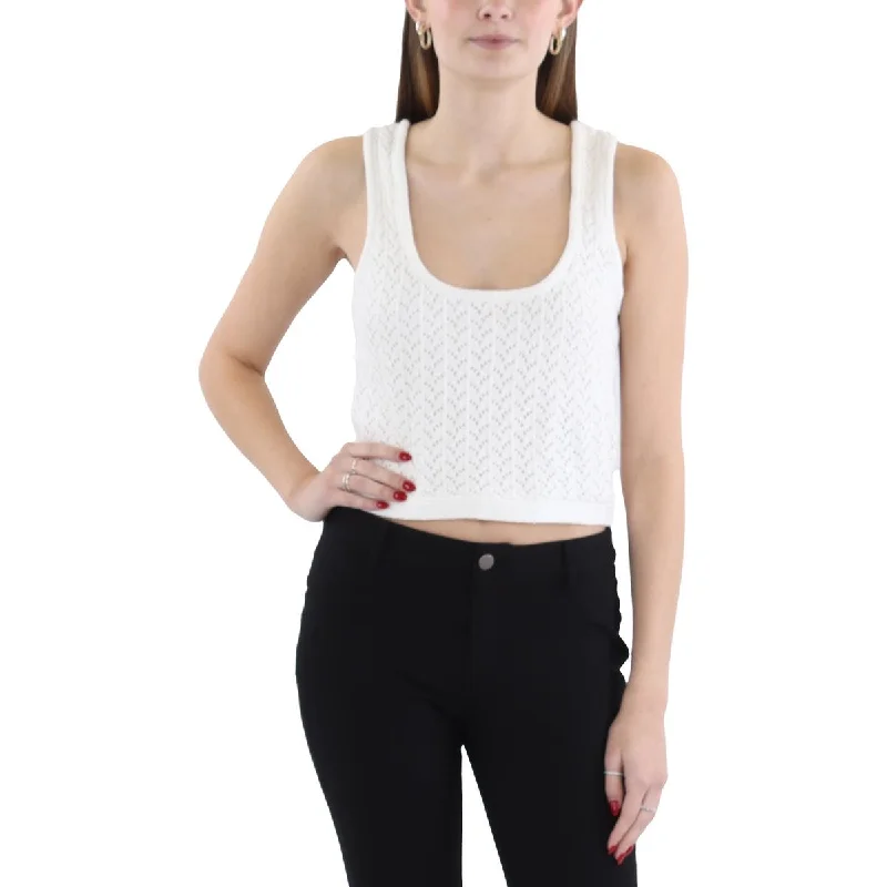 Womens Crochet Scoop Neck Tank Top Sweater Sequined Glittery Shiny