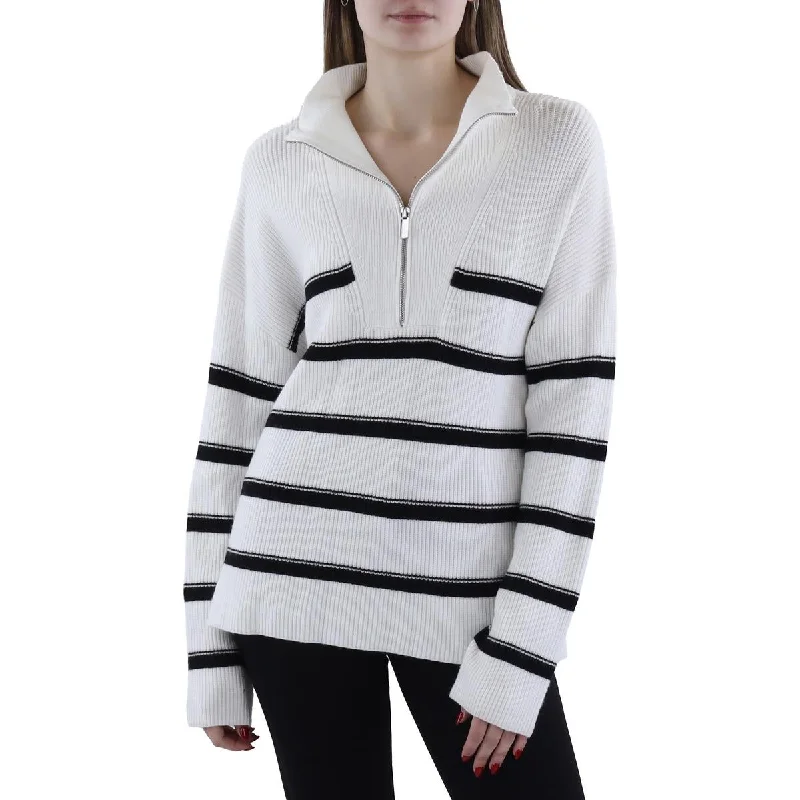 Womens Ribbed Knit 1/2 Zip Pullover Sweater Layered Multi-layer Single Layer