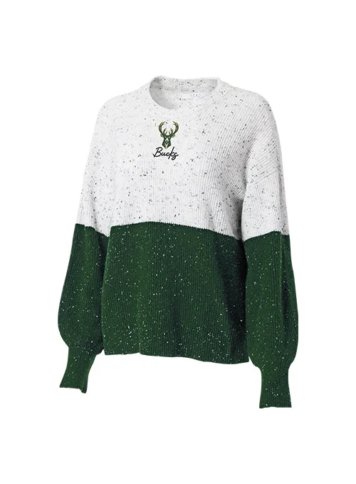 Women's Wear By Erin Andrews Color Block White & Green Milwaukee Bucks Sweater Spandex Blend Rayon Blend Denim Blend